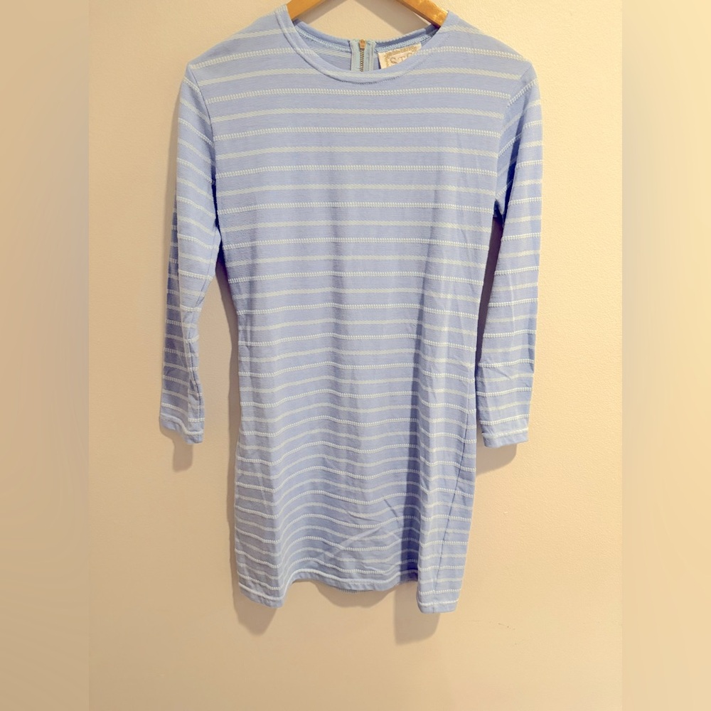 Sail to Sable Nautical light azure blue and white shift style dress, size XS.